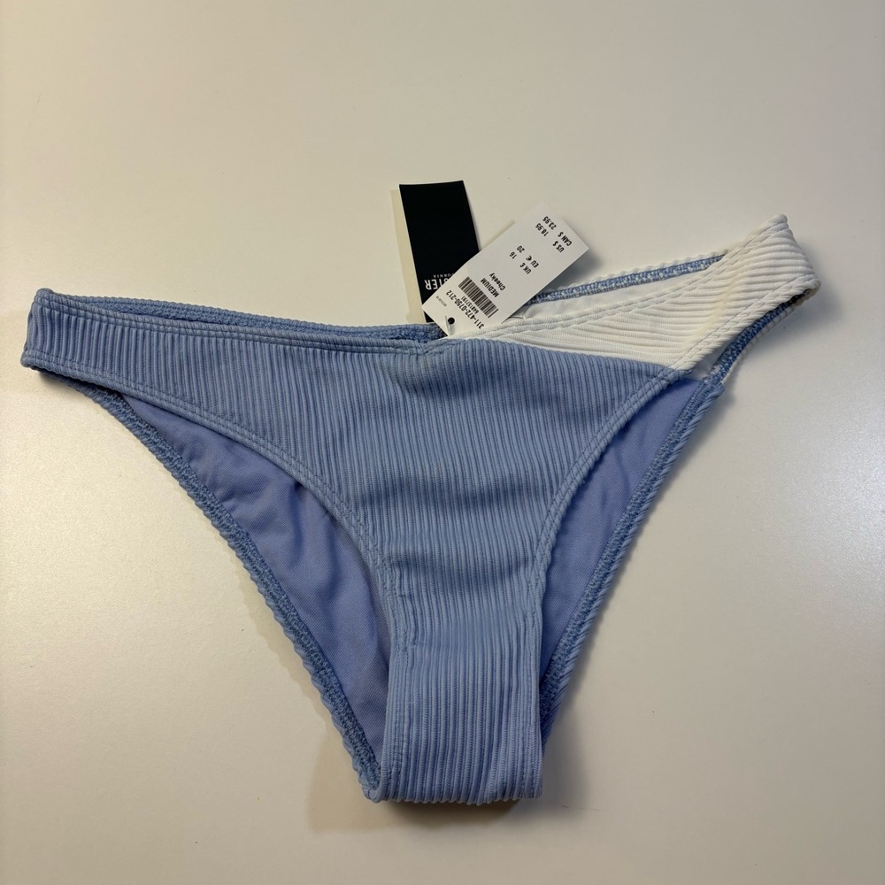 NWT Hollister Ribbed Bikini Bottoms Blue & White Size M Cheeky Swim